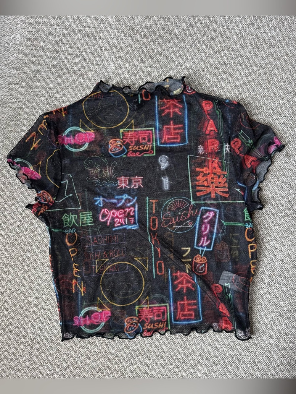 Neon Tokyo Mesh Short Sleeve Top - Black size Large